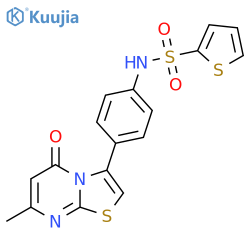 N-(4-{7-methyl-5-oxo-5H-1,3thiazolo3,2-apyrimidin-3-yl}phenyl)thiophene-2-sulfonamide structure