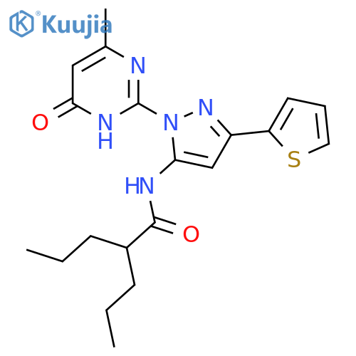 N-1-(4-methyl-6-oxo-1,6-dihydropyrimidin-2-yl)-3-(thiophen-2-yl)-1H-pyrazol-5-yl-2-propylpentanamide structure