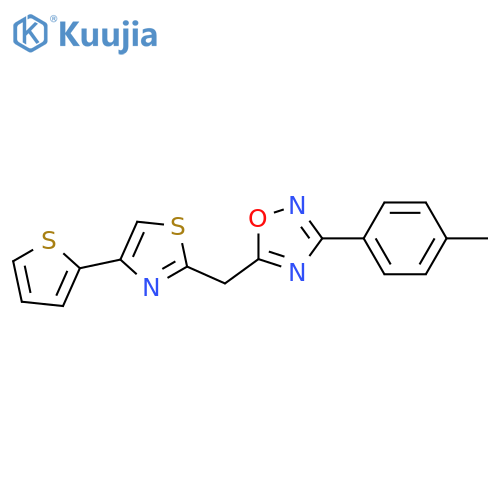3-(4-methylphenyl)-5-{[4-(thiophen-2-yl)-1,3-thiazol-2-yl]methyl}-1,2,4-oxadiazole structure