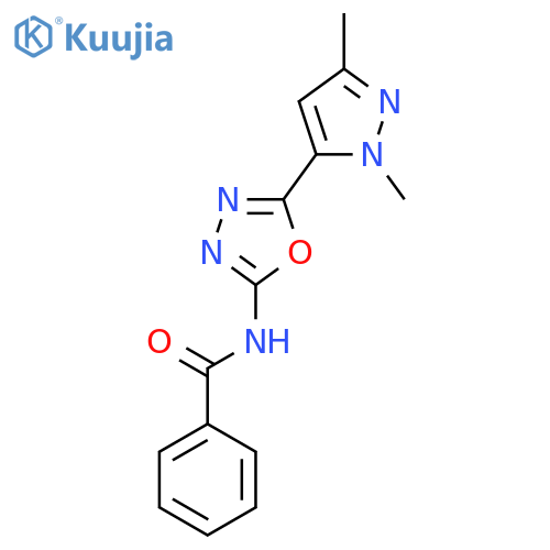 N-5-(1,3-dimethyl-1H-pyrazol-5-yl)-1,3,4-oxadiazol-2-ylbenzamide structure