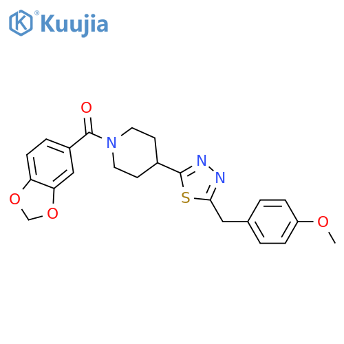 1-(2H-1,3-benzodioxole-5-carbonyl)-4-{5-(4-methoxyphenyl)methyl-1,3,4-thiadiazol-2-yl}piperidine structure