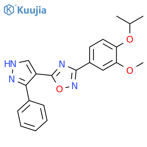 3-[3-methoxy-4-(propan-2-yloxy)phenyl]-5-(3-phenyl-1H-pyrazol-4-yl)-1,2,4-oxadiazole structure