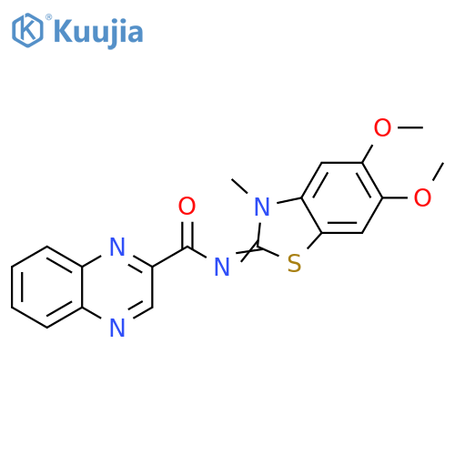 N-(2Z)-5,6-dimethoxy-3-methyl-2,3-dihydro-1,3-benzothiazol-2-ylidenequinoxaline-2-carboxamide structure
