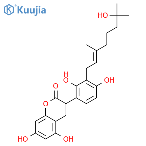 5,7,2',4'-tetrahydroxy-3'-(7-hydroxy-3,7-dimethyl-2(E)-octenyl)isoflavanone structure