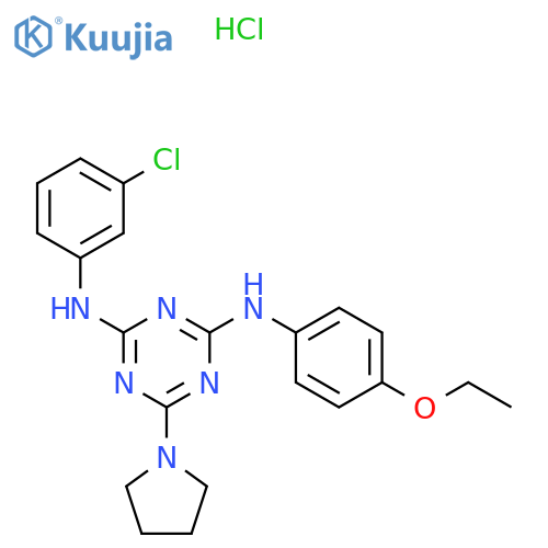 N2-(3-chlorophenyl)-N4-(4-ethoxyphenyl)-6-(pyrrolidin-1-yl)-1,3,5-triazine-2,4-diamine hydrochloride structure