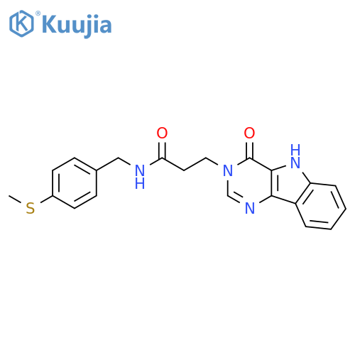 N-{[4-(methylsulfanyl)phenyl]methyl}-3-{4-oxo-3H,4H,5H-pyrimido[5,4-b]indol-3-yl}propanamide structure