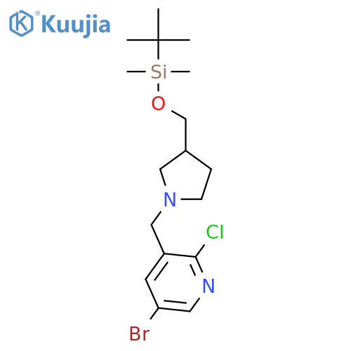 5-Bromo-3-((3-((tert-butyldimethylsilyloxy)methyl)pyrrolidin-1-yl)methyl)-2-chloropyridine structure