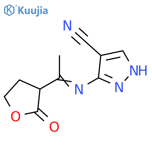 5-[(E)-[1-(2-oxooxolan-3-yl)ethylidene]amino]-1H-pyrazole-4-carbonitrile structure