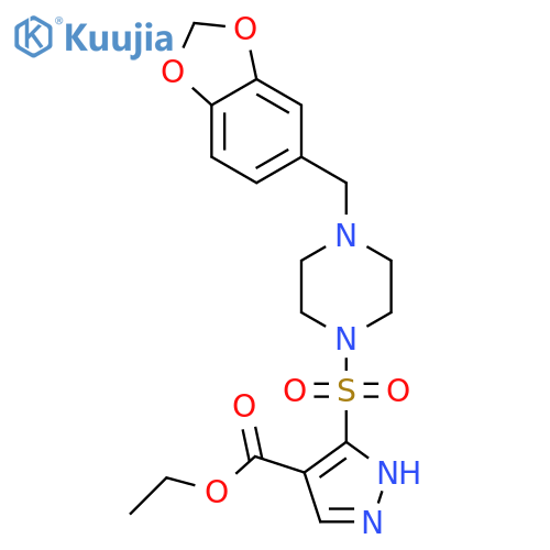 ethyl 5-({4-[(2H-1,3-benzodioxol-5-yl)methyl]piperazin-1-yl}sulfonyl)-1H-pyrazole-4-carboxylate structure