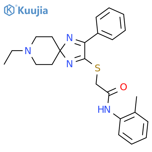 2-({8-ethyl-3-phenyl-1,4,8-triazaspiro[4.5]deca-1,3-dien-2-yl}sulfanyl)-N-(2-methylphenyl)acetamide structure