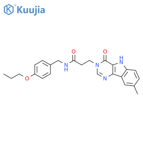 3-{8-methyl-4-oxo-3H,4H,5H-pyrimido[5,4-b]indol-3-yl}-N-[(4-propoxyphenyl)methyl]propanamide structure