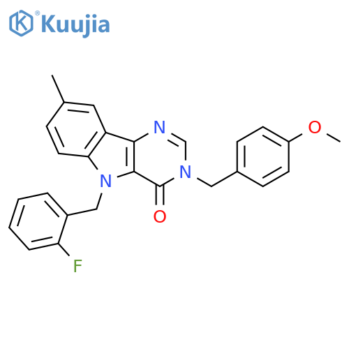 5-[(2-fluorophenyl)methyl]-3-[(4-methoxyphenyl)methyl]-8-methyl-3H,4H,5H-pyrimido[5,4-b]indol-4-one structure