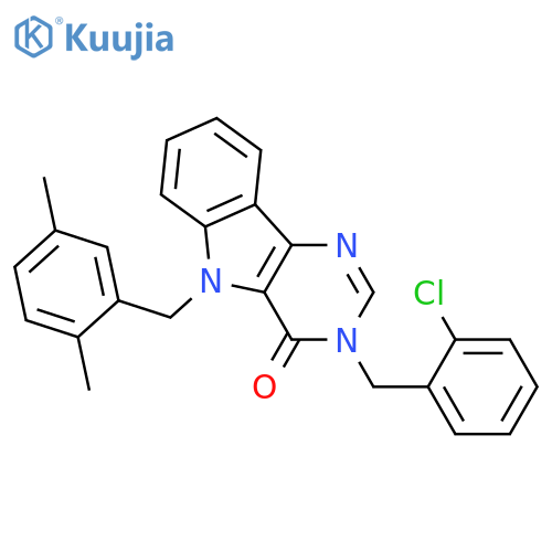 3-[(2-chlorophenyl)methyl]-5-[(2,5-dimethylphenyl)methyl]-3H,4H,5H-pyrimido[5,4-b]indol-4-one structure