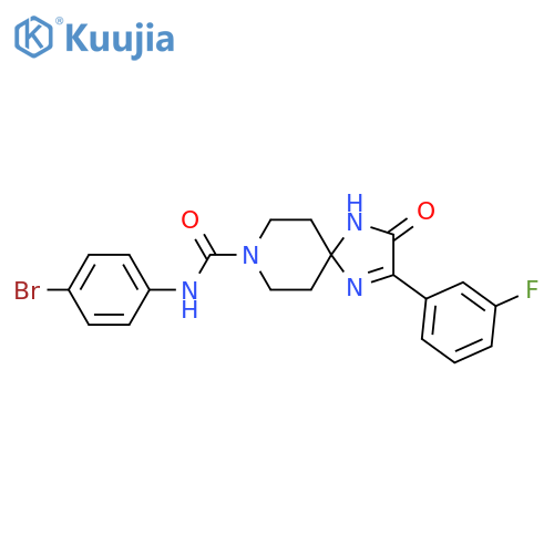 N-(4-bromophenyl)-2-(3-fluorophenyl)-3-oxo-1,4,8-triazaspiro[4.5]dec-1-ene-8-carboxamide structure