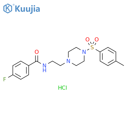 4-fluoro-N-{2-4-(4-methylbenzenesulfonyl)piperazin-1-ylethyl}benzamide hydrochloride structure