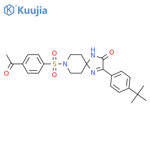 8-(4-acetylbenzenesulfonyl)-3-(4-tert-butylphenyl)-1,4,8-triazaspiro[4.5]dec-3-en-2-one structure
