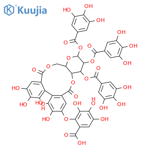 β-D-Glucopyranose, cyclic 4→2:6→2'-[(1S)-4-(6-carboxy-2,3,4-trihydroxyphenoxy)-4',5,5',6,6'-pentahydroxy[1,1'-biphenyl]-2,2'-dicarboxylate] 1,2,3-tris(3,4,5-trihydroxybenzoate) (9CI) structure