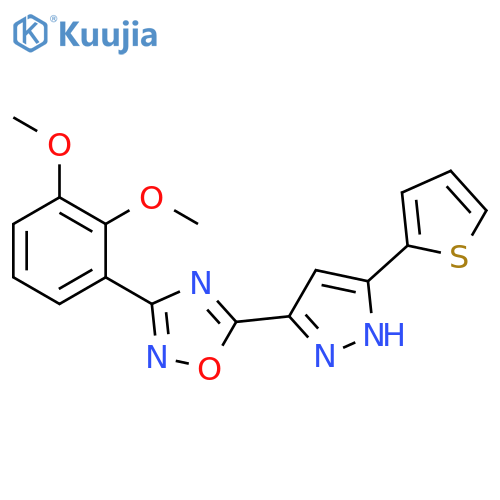 3-(2,3-dimethoxyphenyl)-5-[3-(thiophen-2-yl)-1H-pyrazol-5-yl]-1,2,4-oxadiazole structure