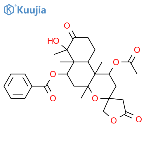 Spiro[furan-3(2H),3'-[3H]naphtho[2,1-b]pyran]-5,8'(4H,4'aH)-dione, 1'-(acetyloxy)-6'-(benzoyloxy)decahydro-4'a,6'a,7',10'b-tetramethyl-, (1'S,3R,4'aS,6'S,6'aR,7'S,10'aS,10'bS)- structure