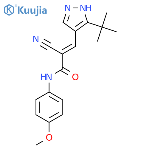 (E)-3-(5-Tert-butyl-1H-pyrazol-4-yl)-2-cyano-N-(4-methoxyphenyl)prop-2-enamide structure