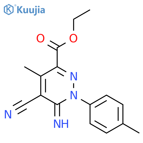 Ethyl 5-cyano-6-imino-4-methyl-1-(4-methylphenyl)-1,6-dihydropyridazine-3-carboxylate structure