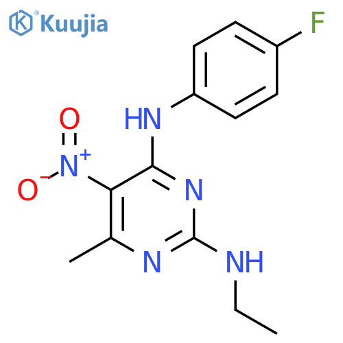 N2-ethyl-N4-(4-fluorophenyl)-6-methyl-5-nitropyrimidine-2,4-diamine structure
