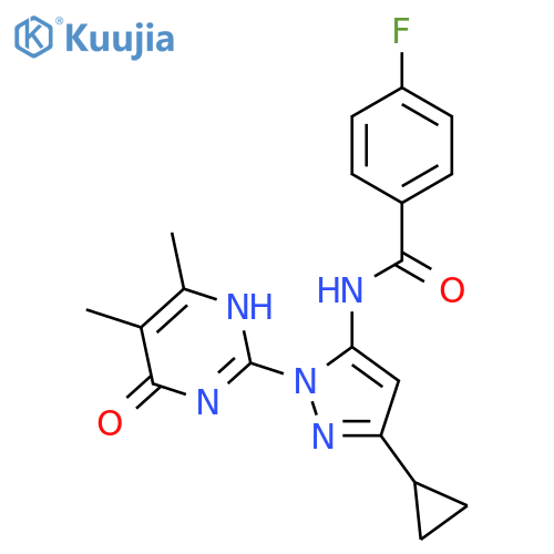 N-[3-cyclopropyl-1-(4,5-dimethyl-6-oxo-1,6-dihydropyrimidin-2-yl)-1H-pyrazol-5-yl]-4-fluorobenzamide structure