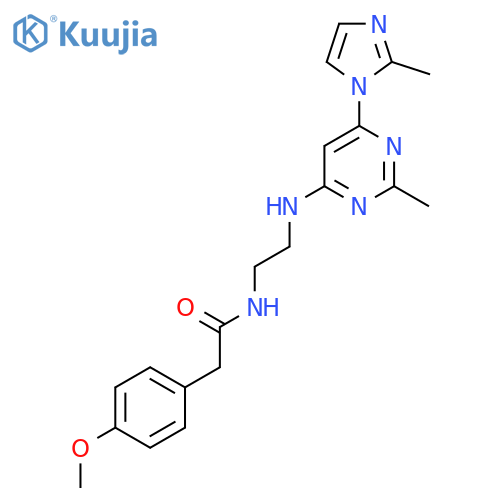 2-(4-methoxyphenyl)-N-(2-{2-methyl-6-(2-methyl-1H-imidazol-1-yl)pyrimidin-4-ylamino}ethyl)acetamide structure