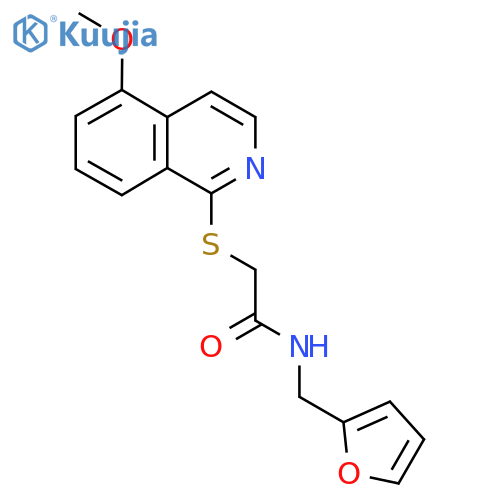 N-(furan-2-yl)methyl-2-(5-methoxyisoquinolin-1-yl)sulfanylacetamide structure