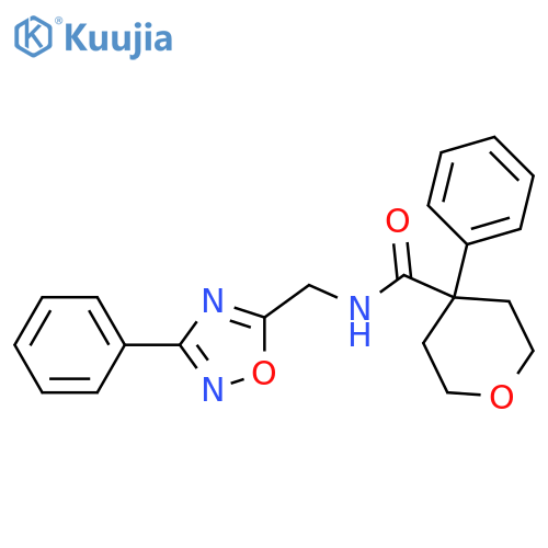 4-phenyl-N-(3-phenyl-1,2,4-oxadiazol-5-yl)methyloxane-4-carboxamide structure