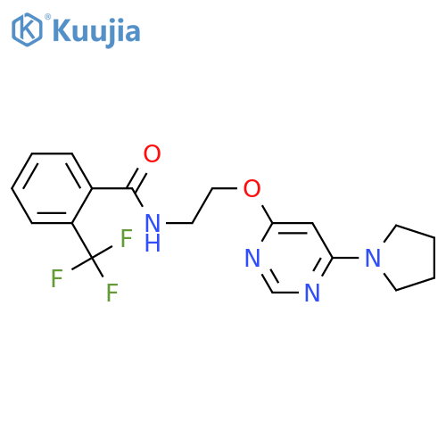 N-(2-{6-(pyrrolidin-1-yl)pyrimidin-4-yloxy}ethyl)-2-(trifluoromethyl)benzamide structure