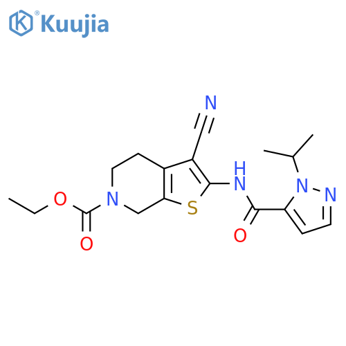 ethyl 3-cyano-2-1-(propan-2-yl)-1H-pyrazole-5-amido-4H,5H,6H,7H-thieno2,3-cpyridine-6-carboxylate structure