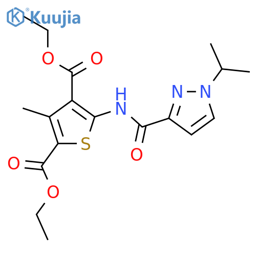 2,4-diethyl 3-methyl-5-1-(propan-2-yl)-1H-pyrazole-3-amidothiophene-2,4-dicarboxylate structure