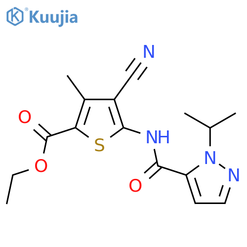 ethyl 4-cyano-3-methyl-5-1-(propan-2-yl)-1H-pyrazole-5-amidothiophene-2-carboxylate structure