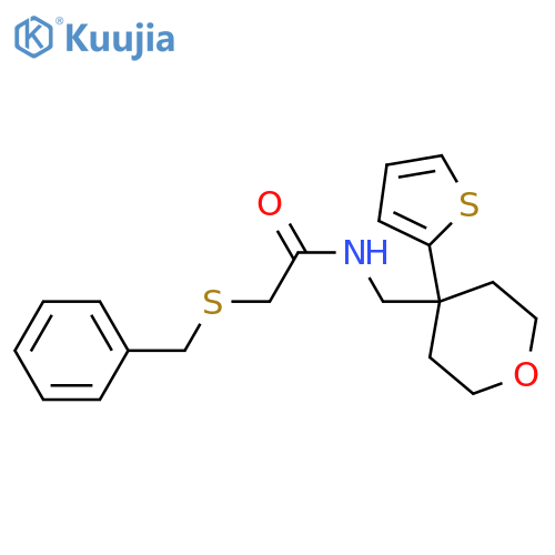 2-(benzylsulfanyl)-N-{4-(thiophen-2-yl)oxan-4-ylmethyl}acetamide structure