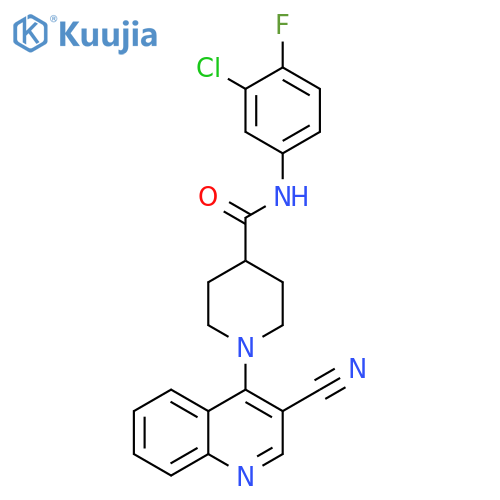 N-(3-chloro-4-fluorophenyl)-1-(3-cyanoquinolin-4-yl)piperidine-4-carboxamide structure