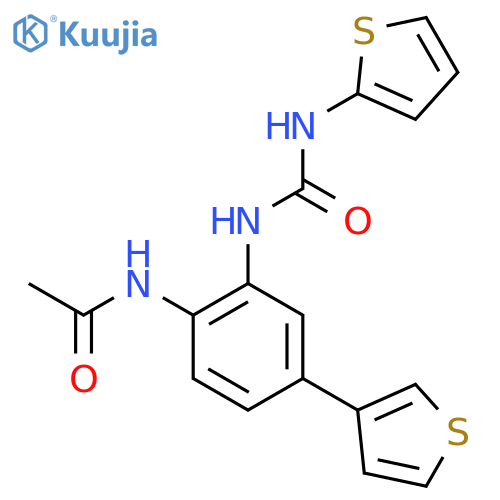 N-(2-{(thiophen-2-yl)carbamoylamino}-4-(thiophen-3-yl)phenyl)acetamide structure