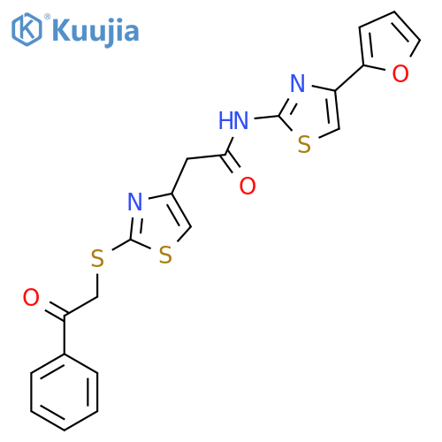 N-4-(furan-2-yl)-1,3-thiazol-2-yl-2-{2-(2-oxo-2-phenylethyl)sulfanyl-1,3-thiazol-4-yl}acetamide structure