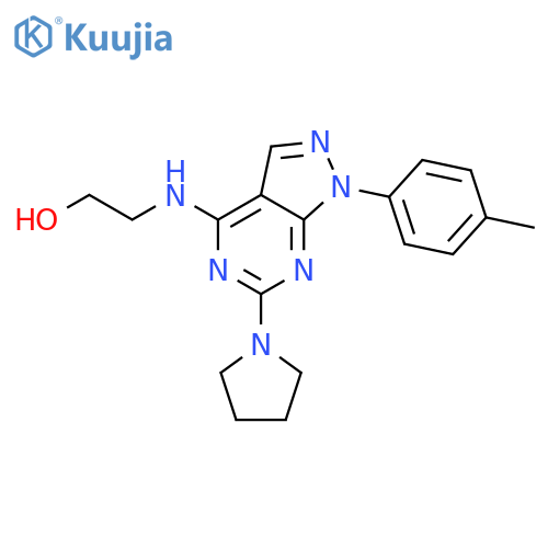 2-{1-(4-methylphenyl)-6-(pyrrolidin-1-yl)-1H-pyrazolo3,4-dpyrimidin-4-ylamino}ethan-1-ol structure