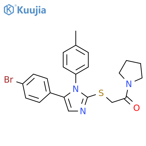 2-{[5-(4-bromophenyl)-1-(4-methylphenyl)-1H-imidazol-2-yl]sulfanyl}-1-(pyrrolidin-1-yl)ethan-1-one structure