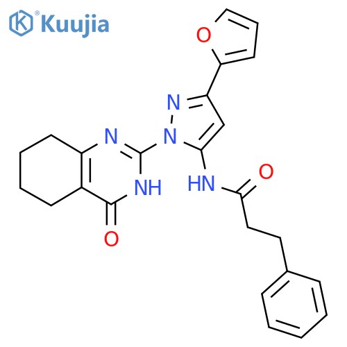 N-3-(furan-2-yl)-1-(4-oxo-3,4,5,6,7,8-hexahydroquinazolin-2-yl)-1H-pyrazol-5-yl-3-phenylpropanamide structure