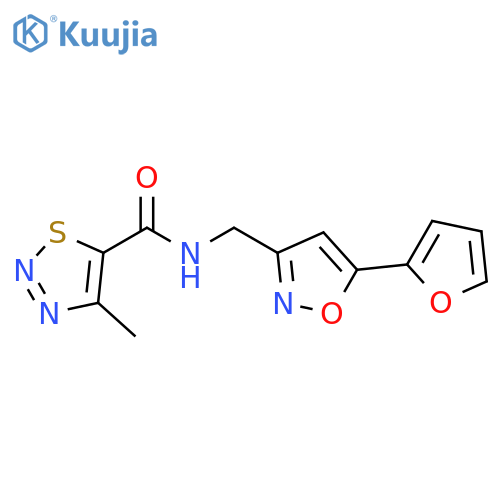 N-{5-(furan-2-yl)-1,2-oxazol-3-ylmethyl}-4-methyl-1,2,3-thiadiazole-5-carboxamide structure