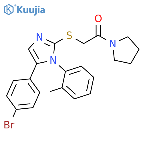 2-{[5-(4-bromophenyl)-1-(2-methylphenyl)-1H-imidazol-2-yl]sulfanyl}-1-(pyrrolidin-1-yl)ethan-1-one structure