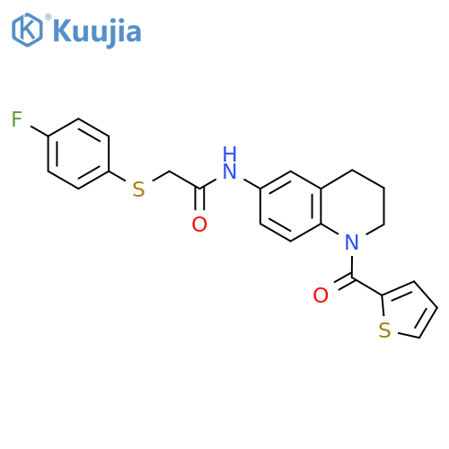 2-(4-fluorophenyl)sulfanyl-N-1-(thiophene-2-carbonyl)-1,2,3,4-tetrahydroquinolin-6-ylacetamide structure