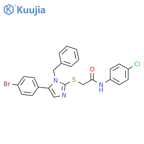 2-{[1-benzyl-5-(4-bromophenyl)-1H-imidazol-2-yl]sulfanyl}-N-(4-chlorophenyl)acetamide structure