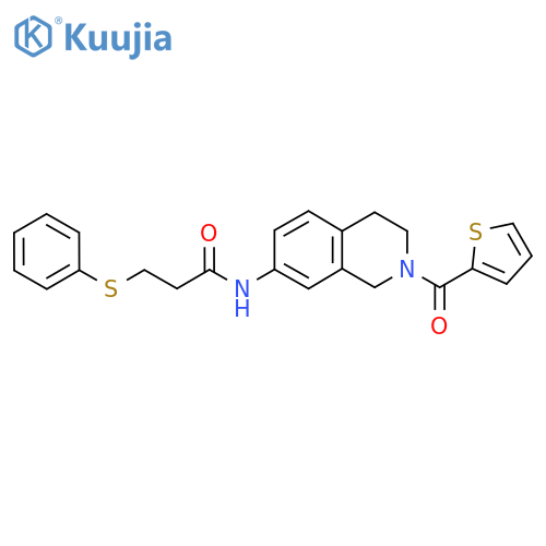 3-(phenylsulfanyl)-N-2-(thiophene-2-carbonyl)-1,2,3,4-tetrahydroisoquinolin-7-ylpropanamide structure
