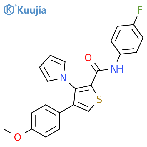 N-(4-fluorophenyl)-4-(4-methoxyphenyl)-3-(1H-pyrrol-1-yl)thiophene-2-carboxamide structure