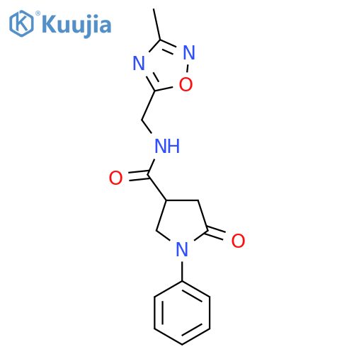 N-(3-methyl-1,2,4-oxadiazol-5-yl)methyl-5-oxo-1-phenylpyrrolidine-3-carboxamide structure