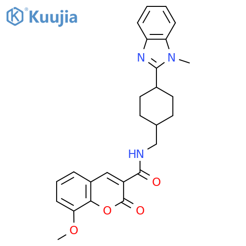 8-methoxy-N-{4-(1-methyl-1H-1,3-benzodiazol-2-yl)cyclohexylmethyl}-2-oxo-2H-chromene-3-carboxamide structure