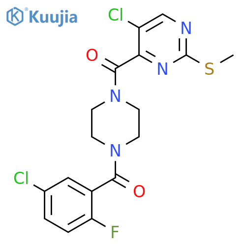 5-Chloro-4-[4-(5-chloro-2-fluorobenzoyl)piperazine-1-carbonyl]-2-(methylsulfanyl)pyrimidine structure